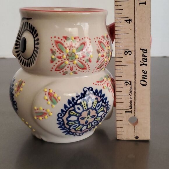 Yokohama Studio Hand painted 3-D Embossed Blue Red Owl Tea Cup Coffee Mug - Picture 9 of 11